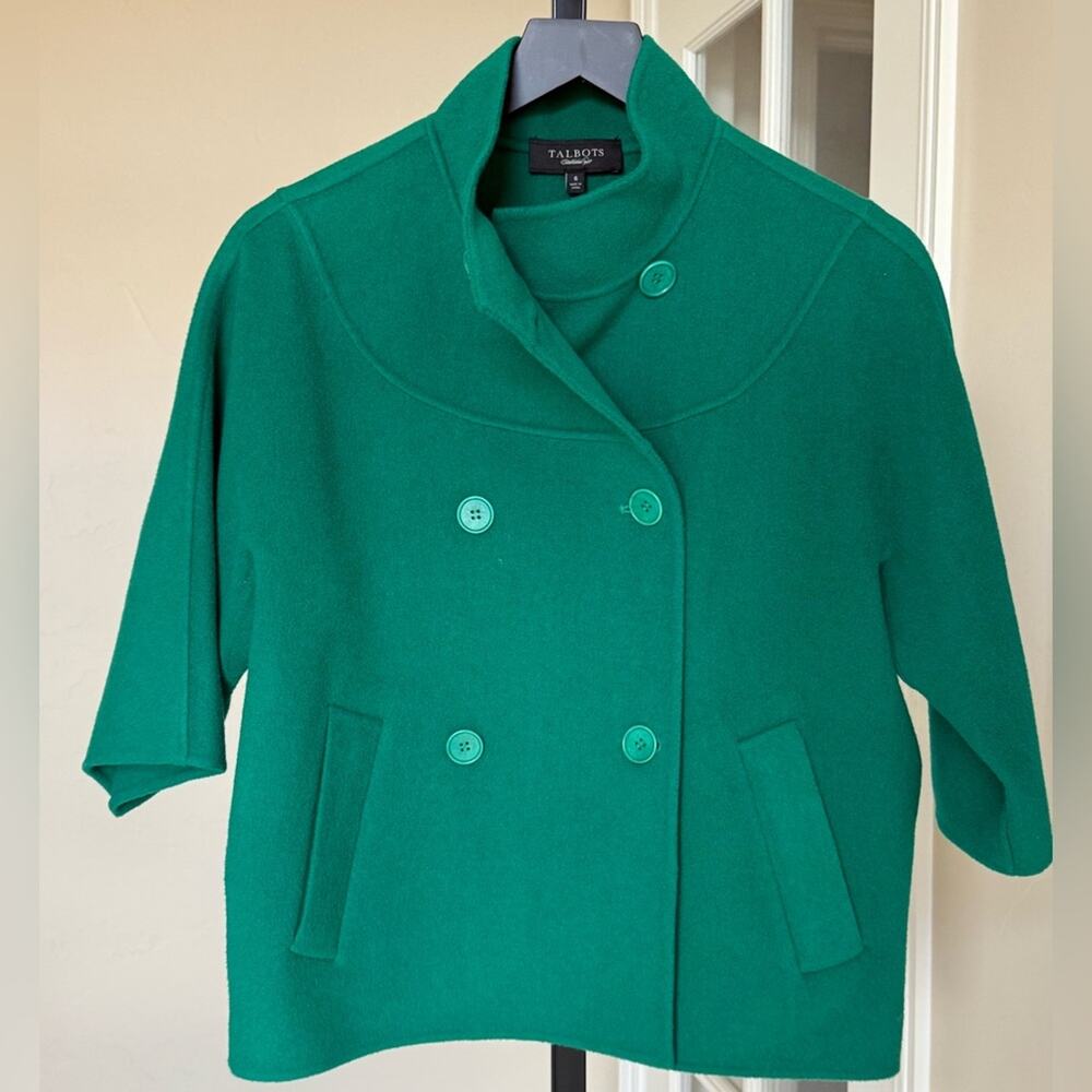 New Talbots Kelly Green Wool Blend Cropped Swing Coat Peacoat Women’s 6 Classic